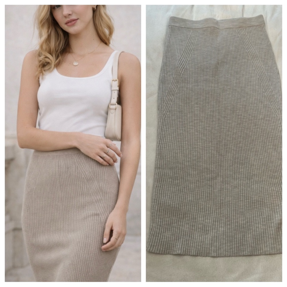Abercrombie & Fitch Ribbed Midi Skirt in Light Taupe 38067